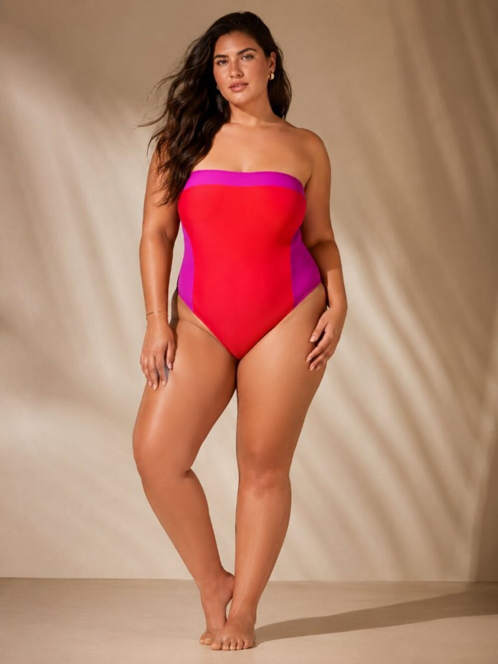 One Piece Colorblock Summer Resortwear Swimsuit Plus Size NEW
